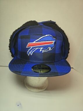New Era Blue and Black Plaid Buffalo Bills Fitted Trapper Cap
